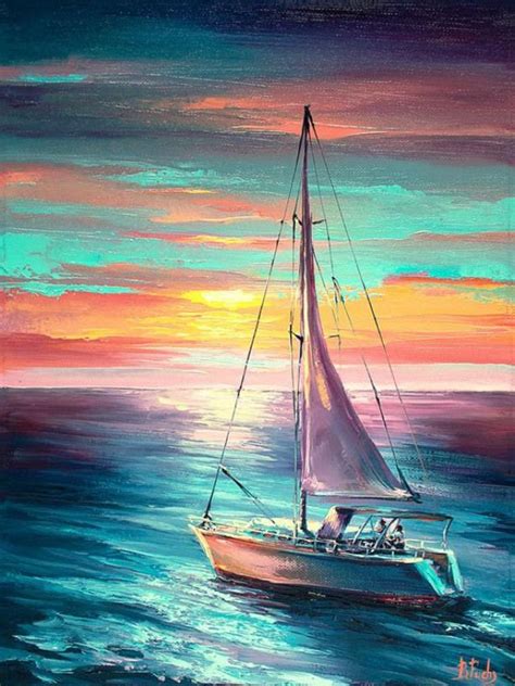Sail Art Original Seascape Oil Painting Sailing Boat Yacht Yacht