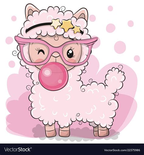 Cute Pink Alpaca With Bubble Gum Royalty Free Vector Image Cute