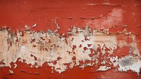 Weathered Red Paint Peeling Off Revealing Wall Texture Background