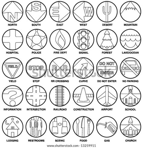 30 Vector Icons Of Common Map Symbols In Simple Black And White Line