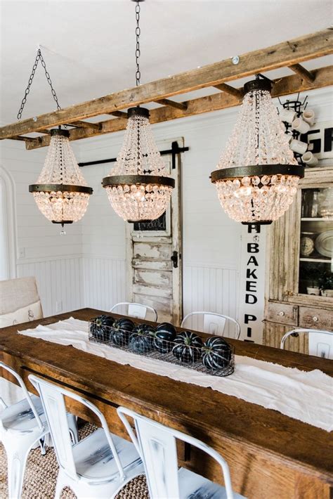 Farmhouse Dining Room Makeover Crystal Chandelier Update Dining