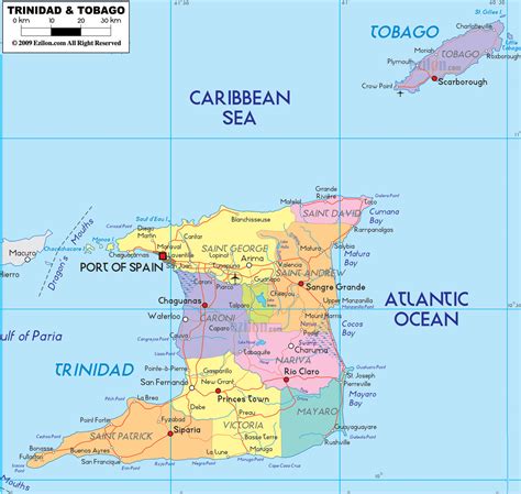 Большая детальная административная карта Тринидада и Тобаго с городами