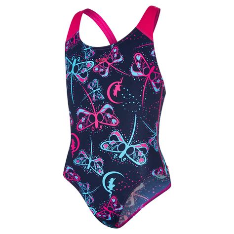 Speedo Girls Splashback Flashfly Swimsuit Navyturquoisepink