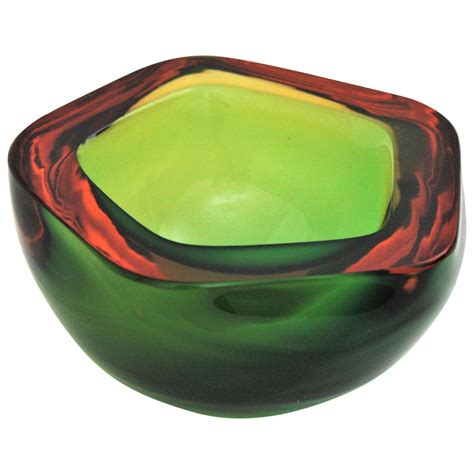Flavio Poli Seguso Murano Art Glass Sommerso Green Amber Bowl For Sale At 1stdibs