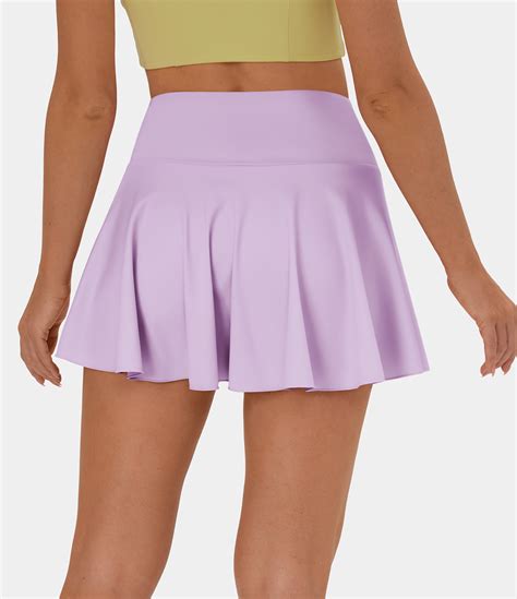 women s cloudful® air comfy high waisted crossover 2 in 1 side pocket flare tennis skirt halara