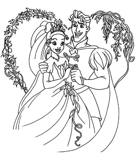Coloriage La princesse et le prince se marient dessin gratuit à imprimer