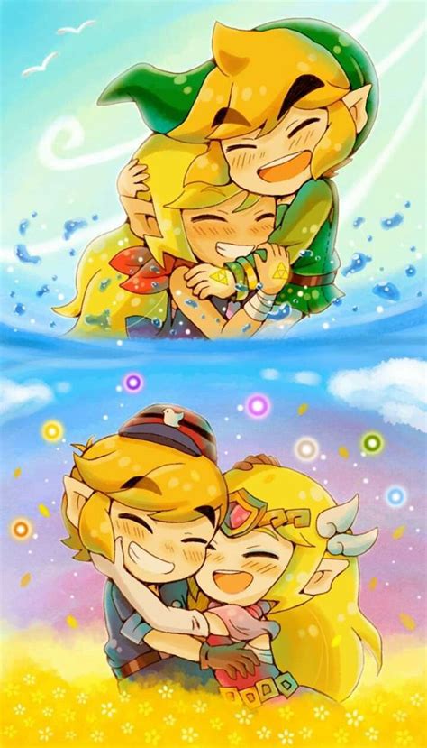 Two Cartoon Characters Hugging Each Other In The Water