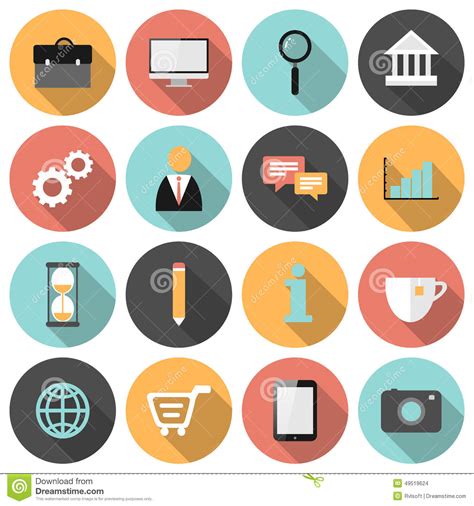 Flat Round Business And Marketing Web Icons Set Stock Vector Image
