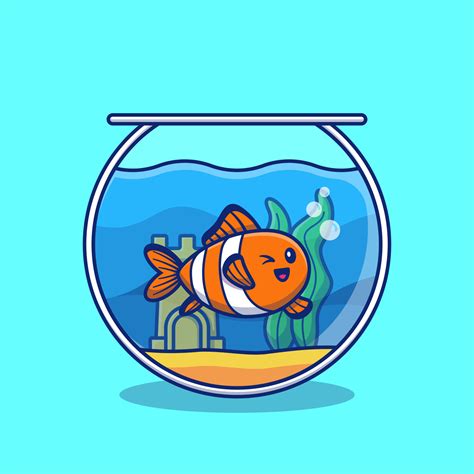 Clown Fish Swimming In The Aquarium Cartoon Vector Icon Illustration