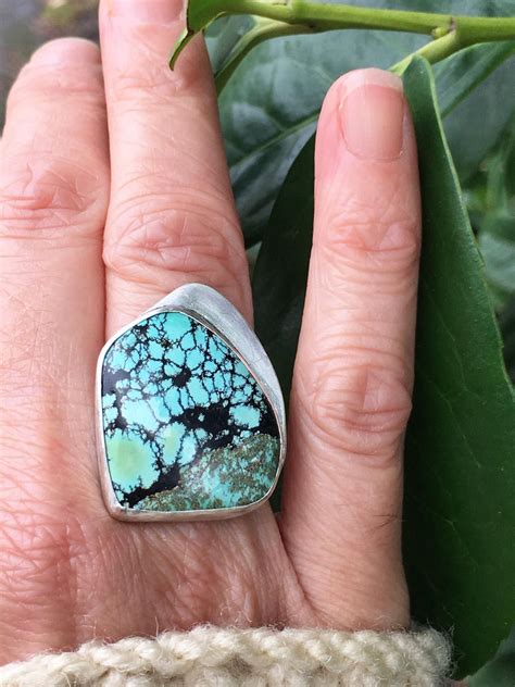 Turquoise Ring Hubei Turquoise Ring Sterling Silver Ring Etsy