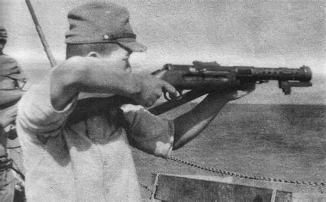 Japanese Marine Testing The Sig M1920 Type Be Submachine Gun C1936