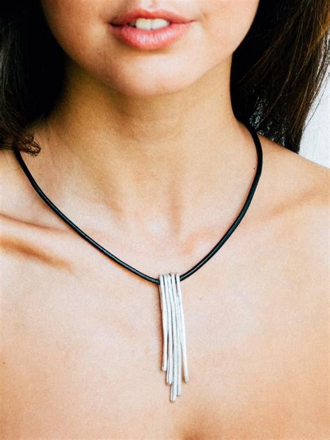 Leather Wrap Choker Silver Wrap Necklace Black Leather Necklace