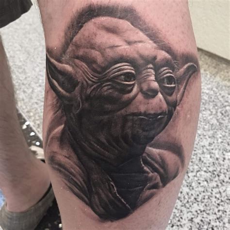 Black And Grey Yoda Tattoo By Ryaj Hadley Star Wars Tattoo Star