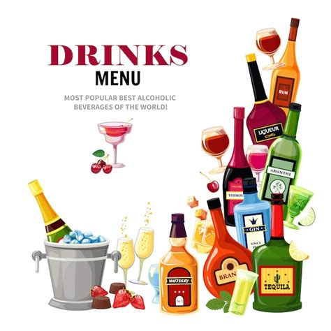 Alcoholic Beverages Drinks Menu Flat Poster Free Vector