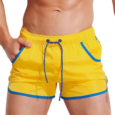 Mens Breathable Fast Drying Swim Trunks Pants Swimwear Shorts Slim Wear Briefs Stitching Color