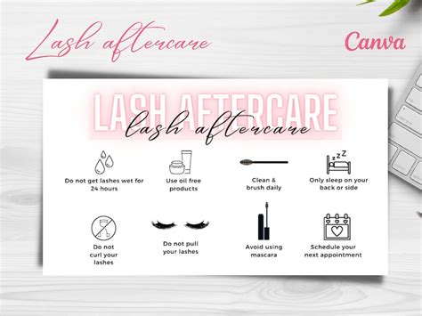 Lash Aftercare Card Template Editable Lash Business Card Etsy Uk