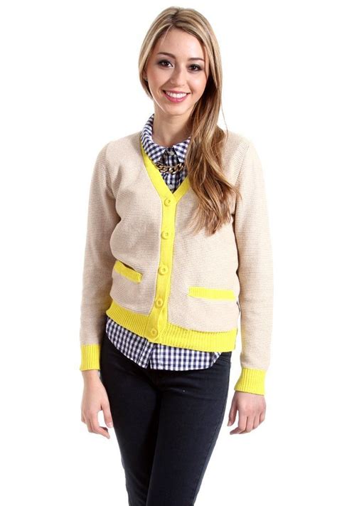 Teenage Crime Brightly Accented Cardigan In Beige Sweaters Outfit