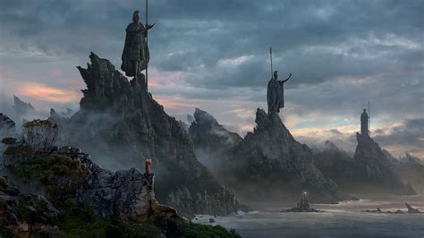 Download Lord Of The Rings Númenor Statue Cliff Wallpaper