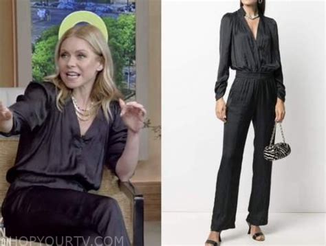 Live With Kelly And Ryan May 2022 Kelly Ripas Black Satin Jumpsuit