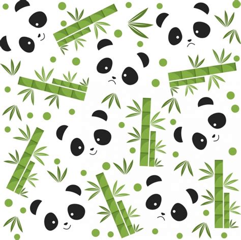 Panda Bamboo Background Bear Face Icons Flat Repeating Vectors Graphic