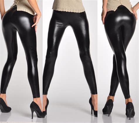 Sexy Women Wet Look Shiny Black Faux Leather Stretch Skinny Pants Leggings Ebay