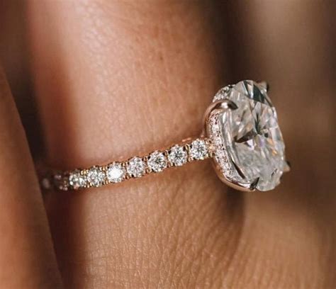 Hidden Halo Diamond Engagement Ring Elongated Oval Cut Etsy Uk