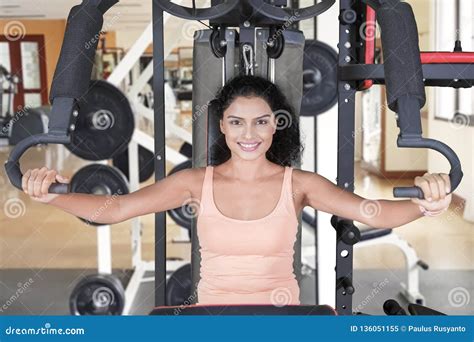 Indian Woman Exercises With A Fitness Machine Stock Image Image Of