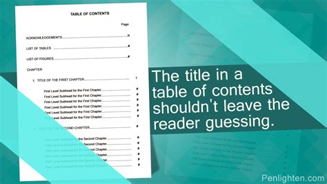 Table of contents helps you decide what part of the work you want to read first, in short, it offers an opportunity where to start. Table of Contents Examples - Penlighten