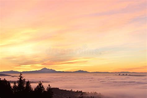 Vancouver Foggy Sunrise Stock Photo Image Of Mountain 50405554