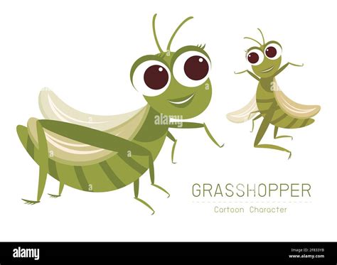 Vector Grasshopper Cartoon Character Design Cute Style Concept Stock