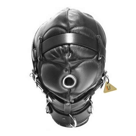 Faux Leather Full Gimp Hood Mask Padded Locking Eyes Blindfold Bondage