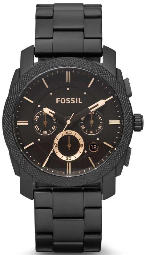 Fossil Machine Mid Size Chronograph Black Ip Stainless Steel Fs4682