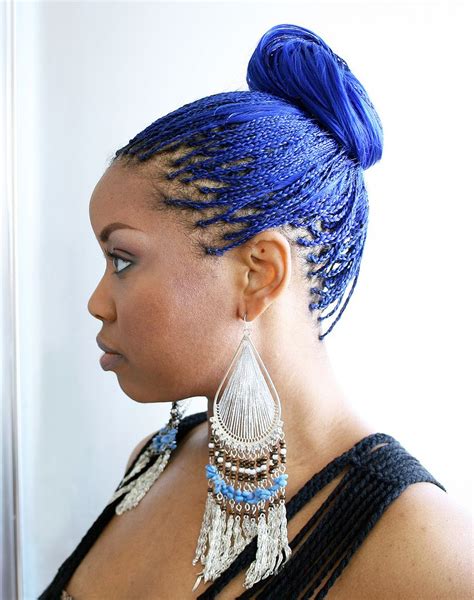 Blue Braidspulled Back Into A Ponytail With Beautiful Earrings Small
