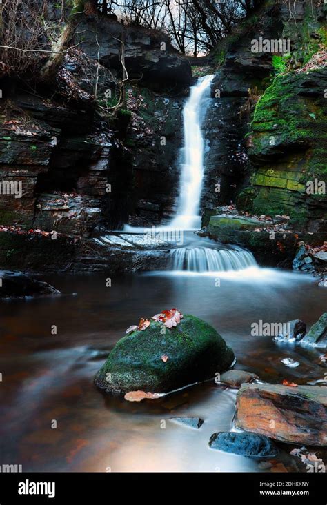 English Waterfall In Autumn Stock Photo Alamy