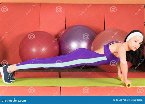 Woman Sports Exercises Fitball Stock Image Image Of Body Athlete 136857065