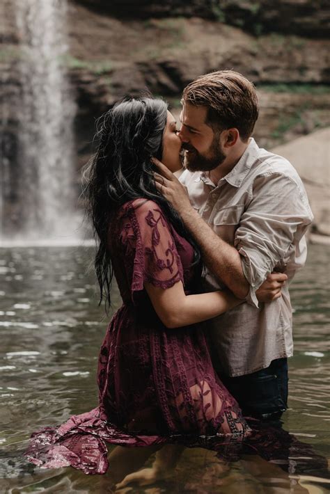 Intimate Waterfall Adventure Engagement Session In Altamont Tn Emily And Blake Water Engagement