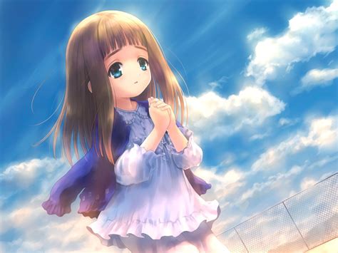 Cute Anime Girl Little Girl Praying Brown Hair Blue Eyes