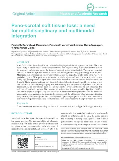 Pdf Peno Scrotal Soft Tissue Loss A Need For Multidisciplinary And Multimodal Integration