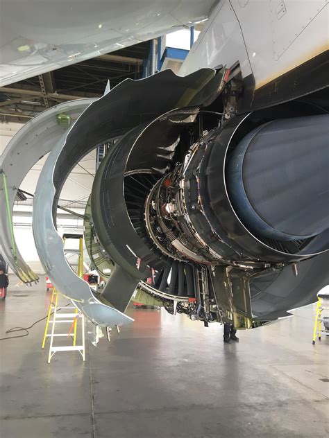 Opened Engine Cowling Of A 787 9 Raviation