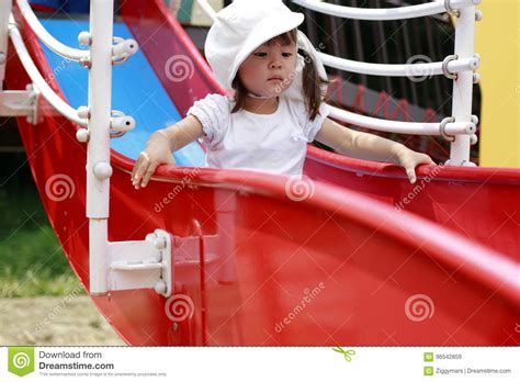 Japanese Girl On The Slide Stock Image Image Of Toddler 96542859