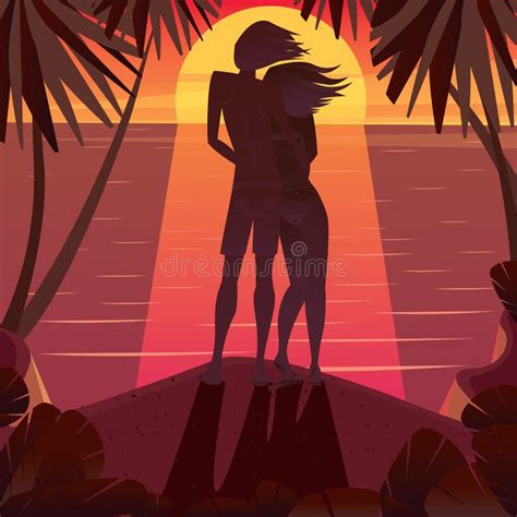 Girl And Guy In Love By Sunset Silhouette Stock Illustration Illustration Of Design Hand