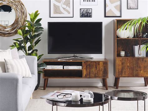 tv möbel dunkler holzfarbton 110 x 40 x 50 cm vanler beliani ch