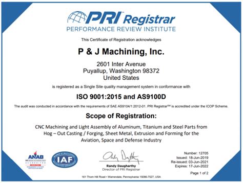 As9100 Certificate P And J Machining As9100
