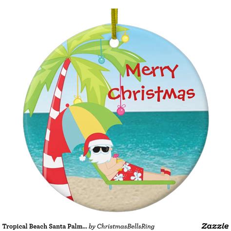 Tropical Beach Santa Palm Tree Christmas Ornament