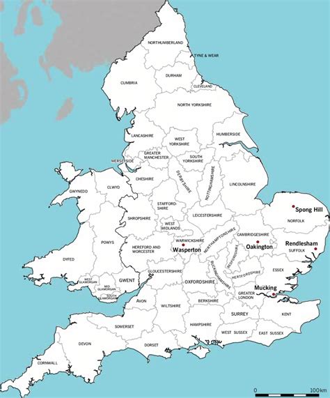 Location Map Showing The Counties Of England And Wales And Places