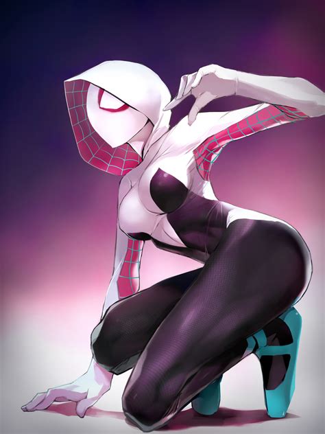 Gwen Stacy Women Squatting Spider Gwen Spider Man Marvel Comics Anime Girls Artwork