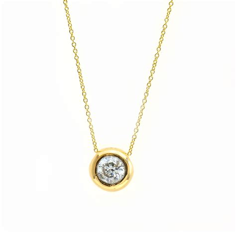 14k Yellow Gold Beautiful 048 Ct Tw Round Diamond Bezel Set Necklace