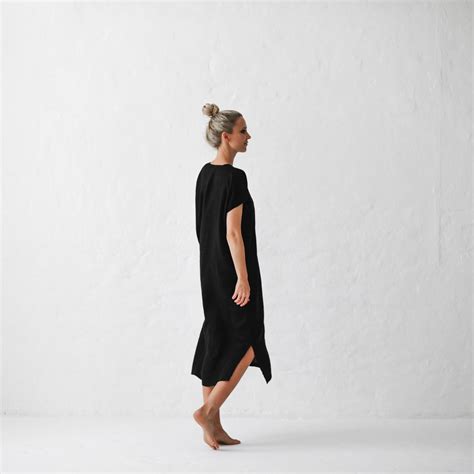 Linen V Neck Dress Black — Seaside Tones