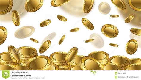 Fortune Realistic 3d Gold Empty Coins Flying On White Background Stock