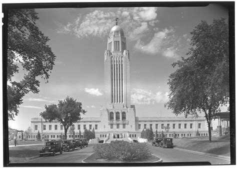 Nebraska State Capitol, Lincoln, Nebraska. South facade II (with clouds ...